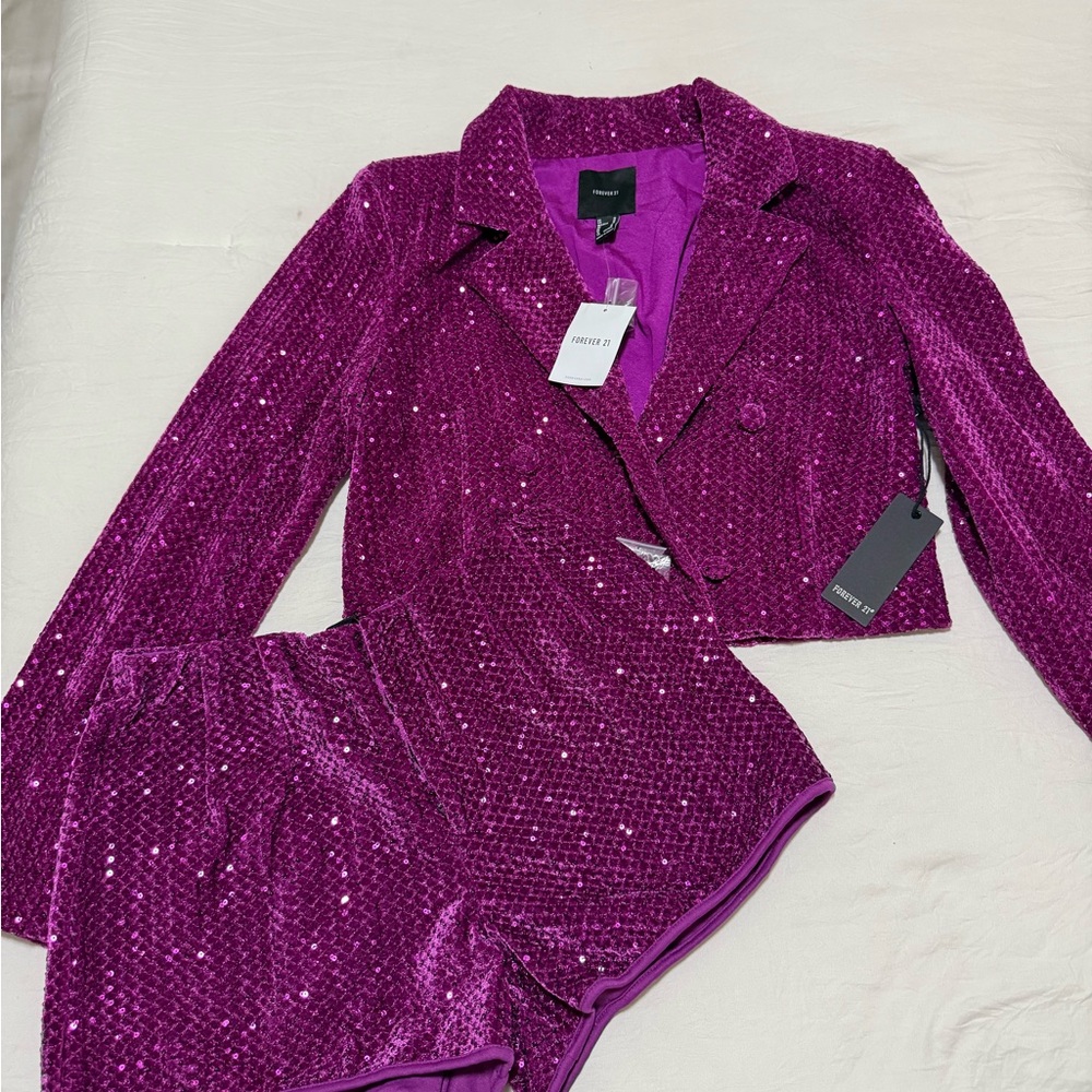 Purple Sequin Jacket and Shorts Set